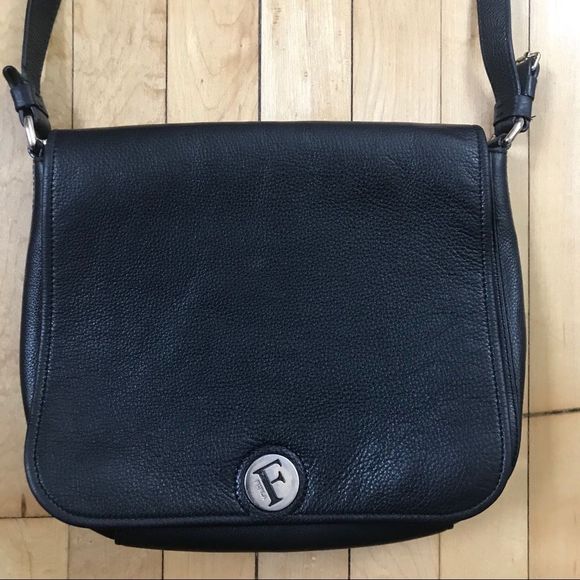 Furla Black Leather Front Logo Crossbody Bag - Picture 1 of 9